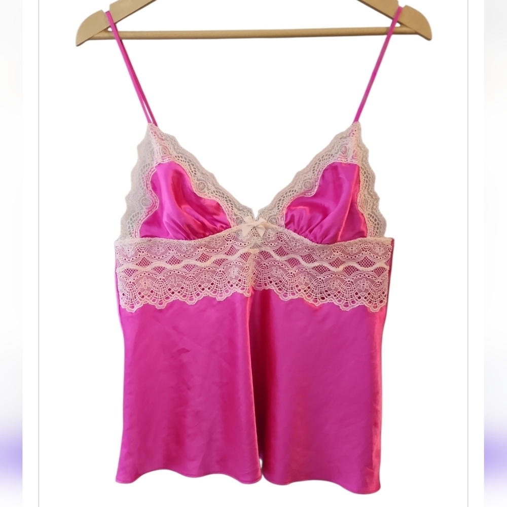 Victoria's Secret Bright Pink With Ivory Lace Babydoll Cami Y2K Size Large Retro